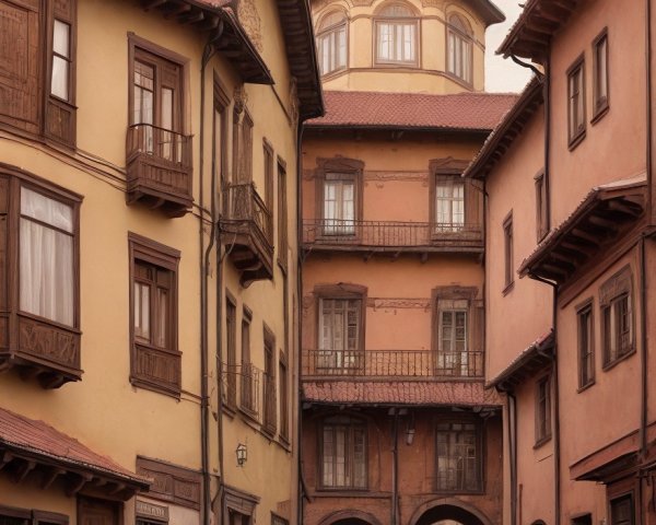 Charming Cobblestone Alleyway with Pastel Buildings