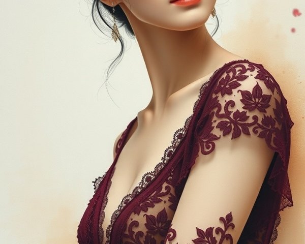 Portrait of a Young Woman in Elegant Burgundy Gown
