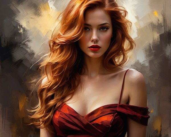 Portrait of a Woman with Red Hair and Elegant Dress