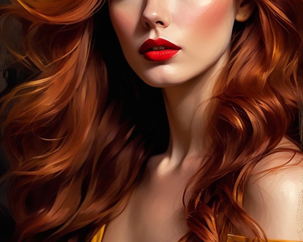 Portrait of a Woman with Vibrant Red Hair and Dress