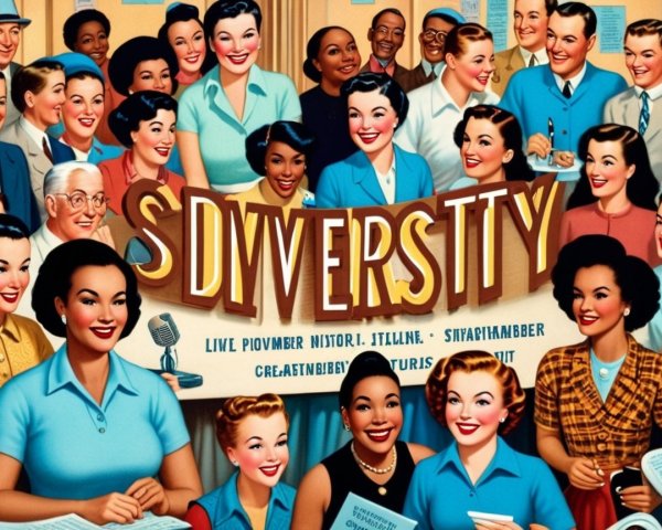 Mid-20th Century Collage Celebrating Diversity and Community