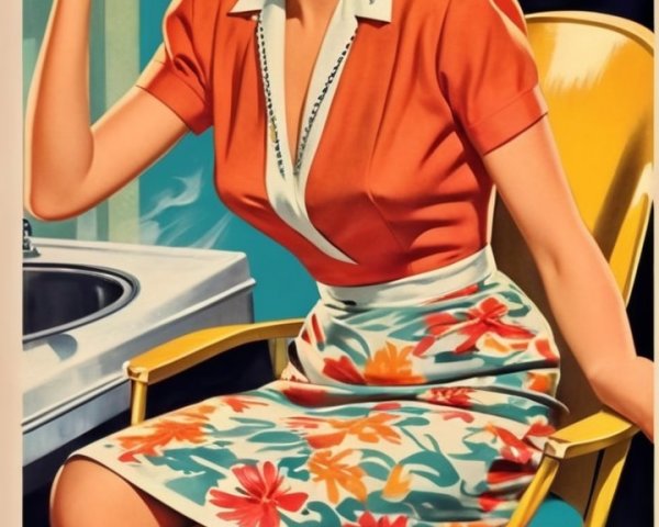 Retro Poster of Woman in Orange Blouse and Floral Skirt