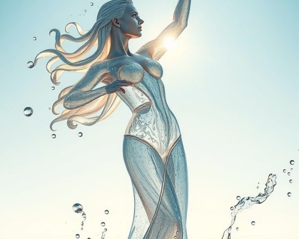 Translucent figure with sword emerges from water