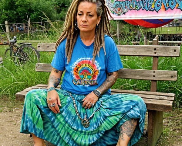 Woman in Bohemian Style at Vibrant Outdoor Setting