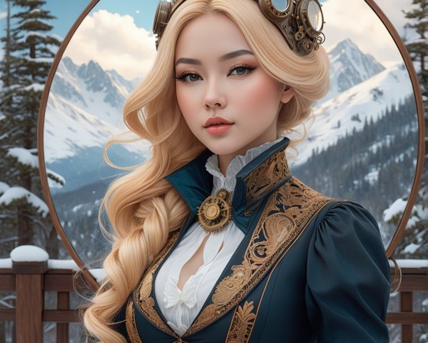 Elegant Young Woman in Vintage Steampunk Outfit