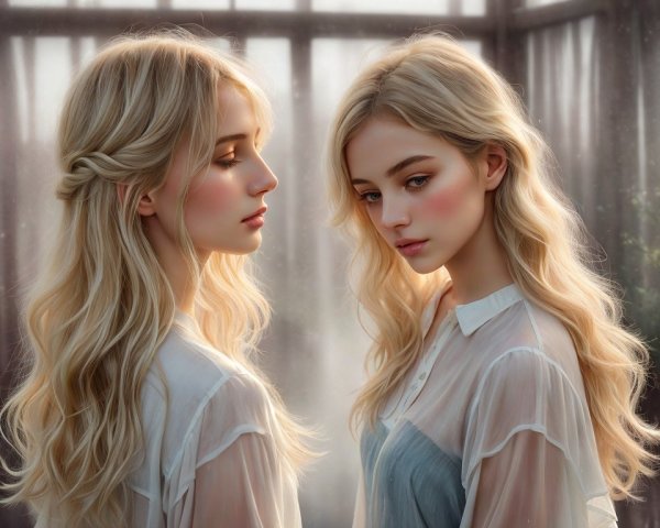 Young women in sheer blouses with soft lighting