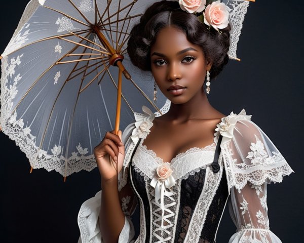 Vintage-Inspired Outfit with Corset and Parasol