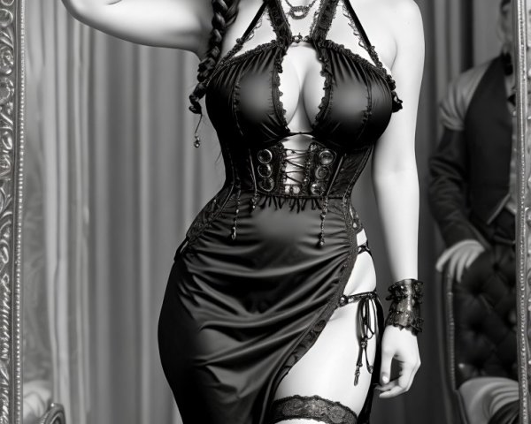 Gothic-Inspired Black-and-White Portrait of a Woman