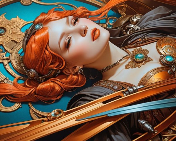 Portrait of a Woman in Steampunk Aesthetic with Jewelry