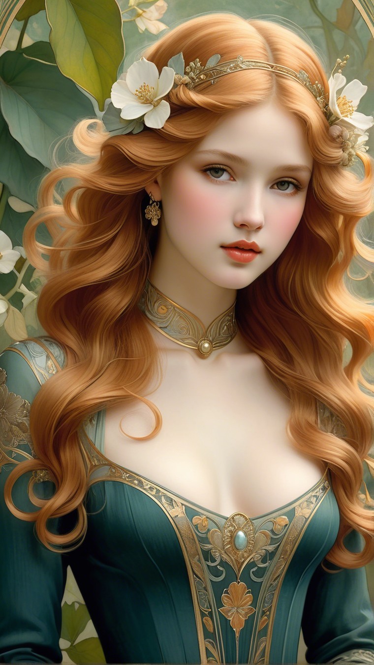 Young woman in blue gown with floral accents