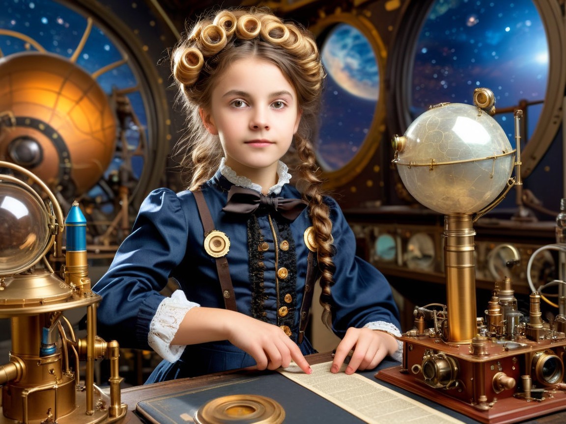 Steampunk Portrait of a Girl with Scientific Devices
