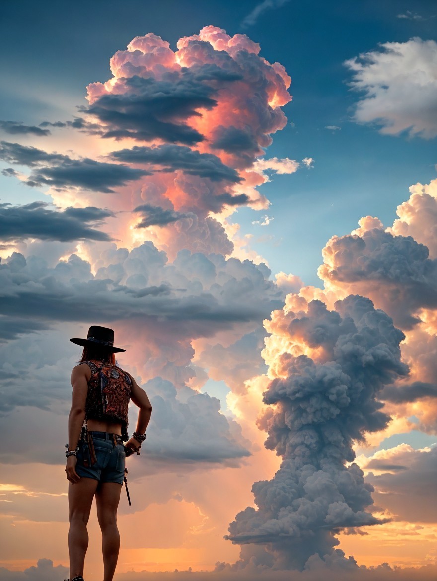 Silhouette Against Dramatic Sky with Colorful Clouds