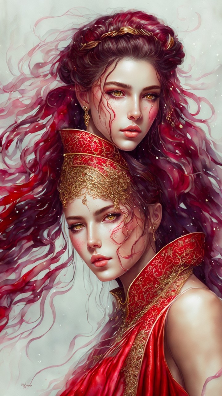 Ethereal Women with Red Hair and Golden Eyes