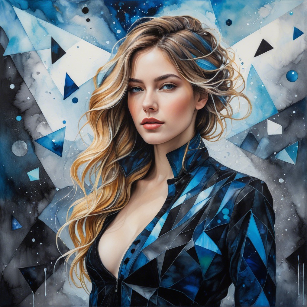 Portrait of a Woman in Geometric Blue Jacket