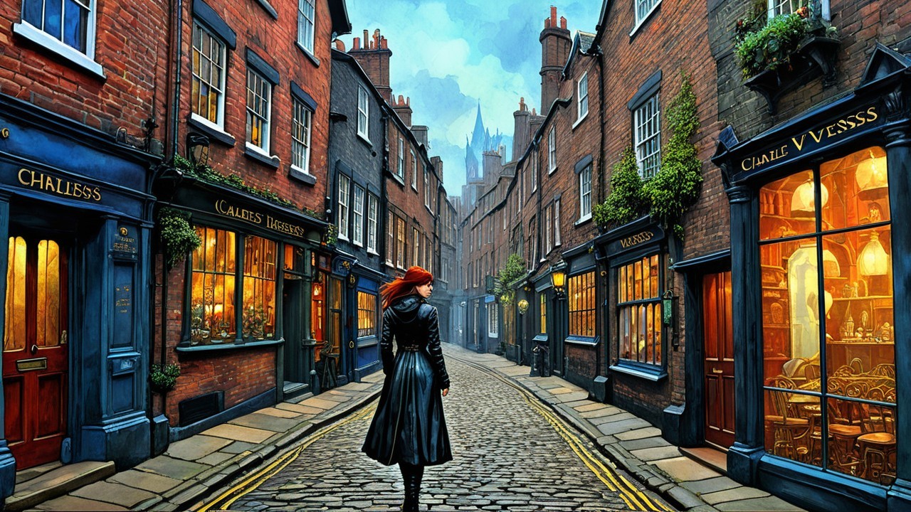 Charming Cobblestone Alley with Brick Buildings and Cafes