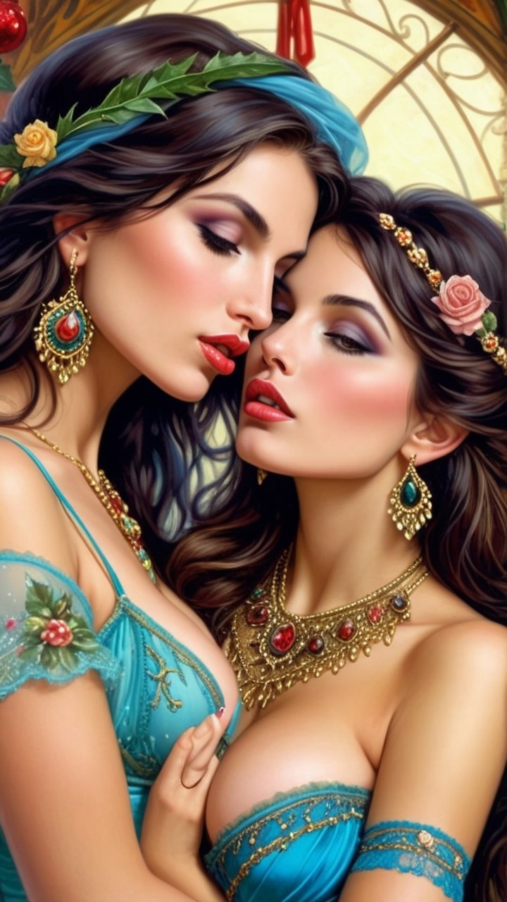 Elegant Women in Rich Attire and Intricate Jewelry