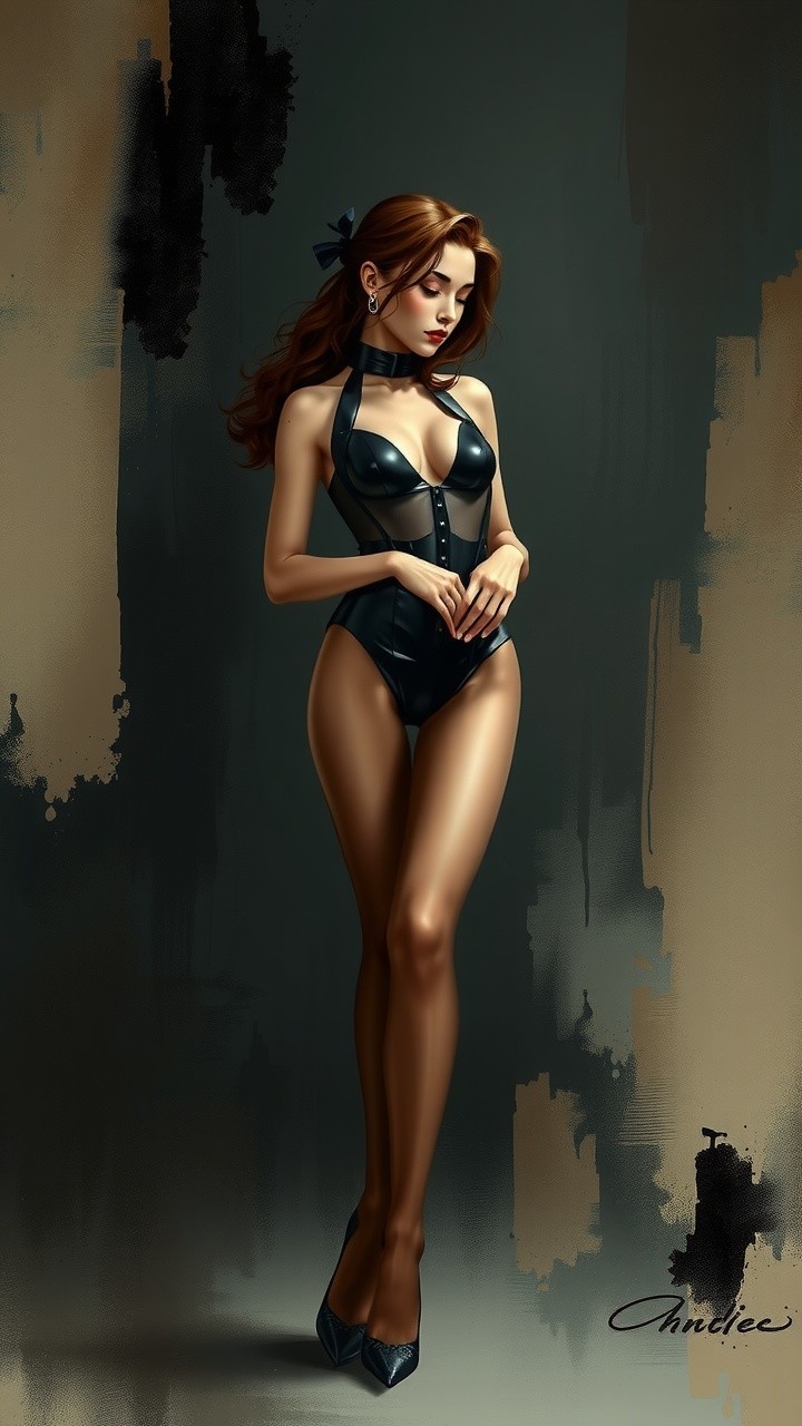 Digital Artwork of Woman in Black Latex Outfit