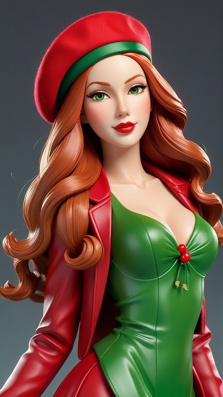 Stylish figure in vibrant festive red and green outfit