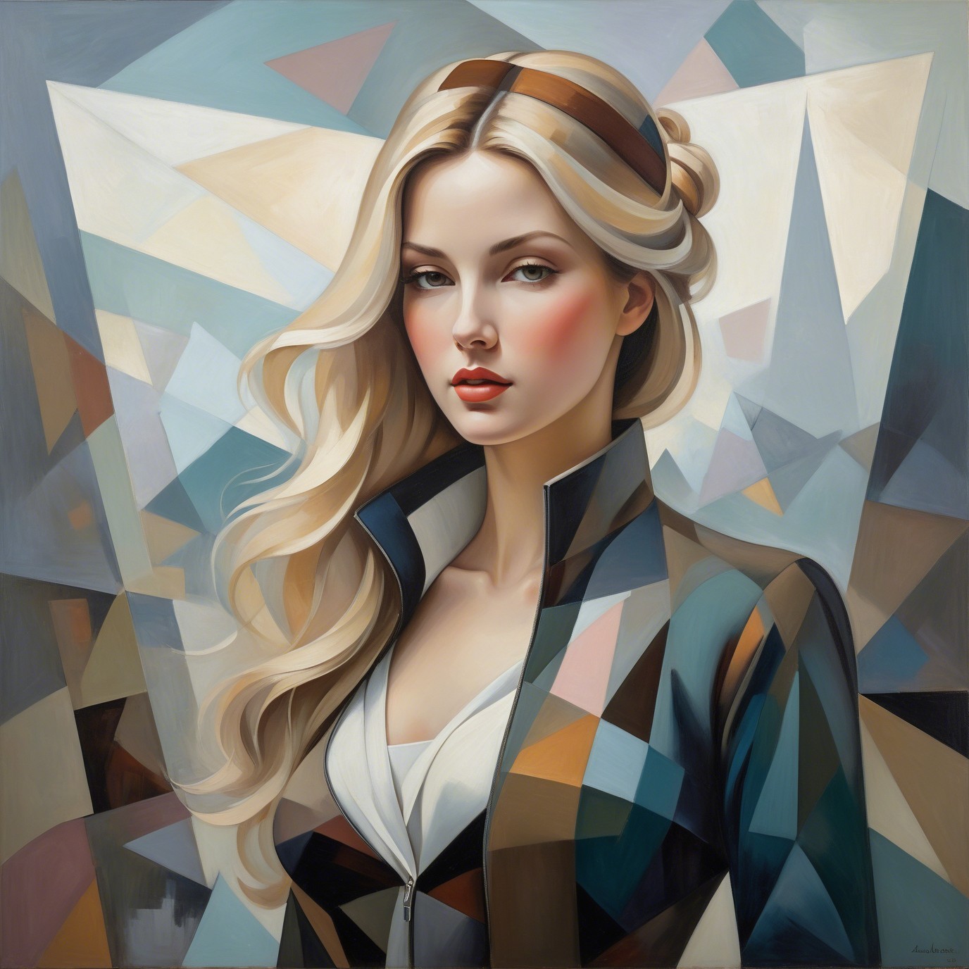 Stylized Portrait of a Woman with Abstract Background