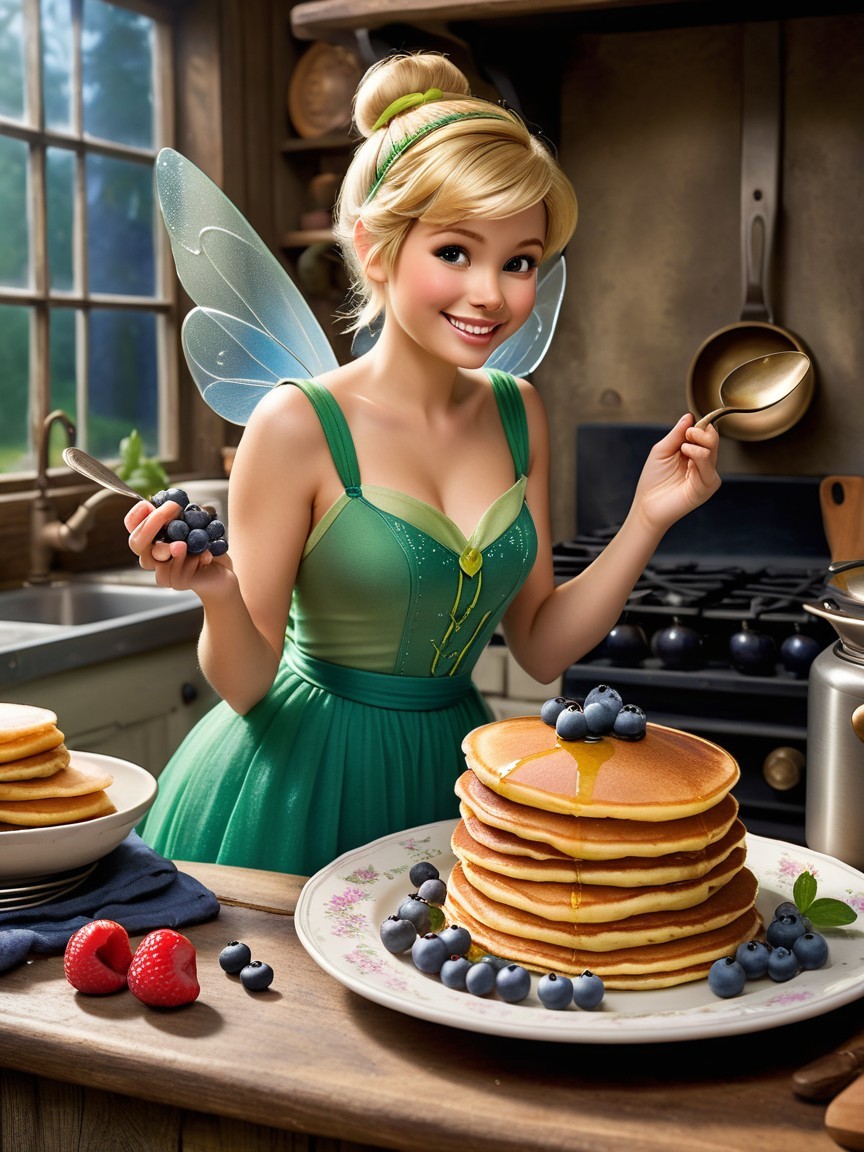 Fairy Preparing Breakfast in a Cozy Sunlit Kitchen