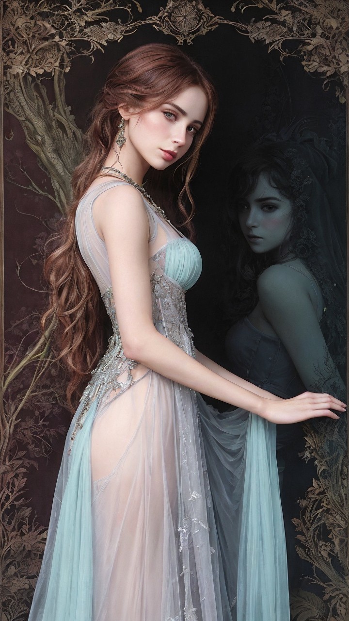 Elegant young woman in shimmering ethereal gown