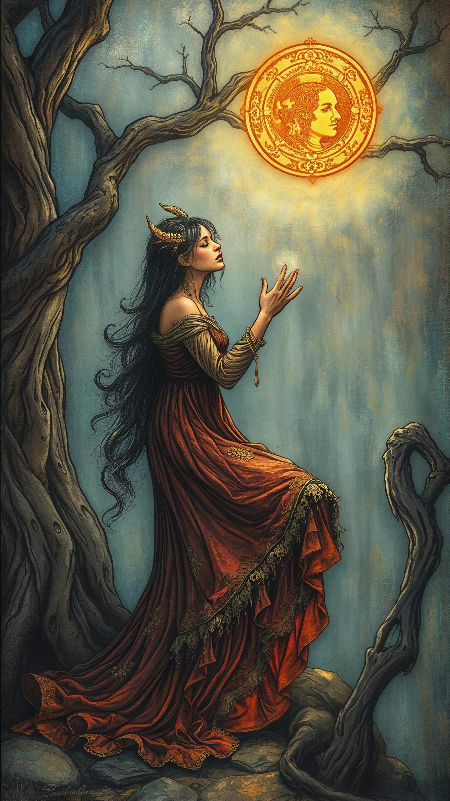 Portrait of a Young Woman with Mythical Features