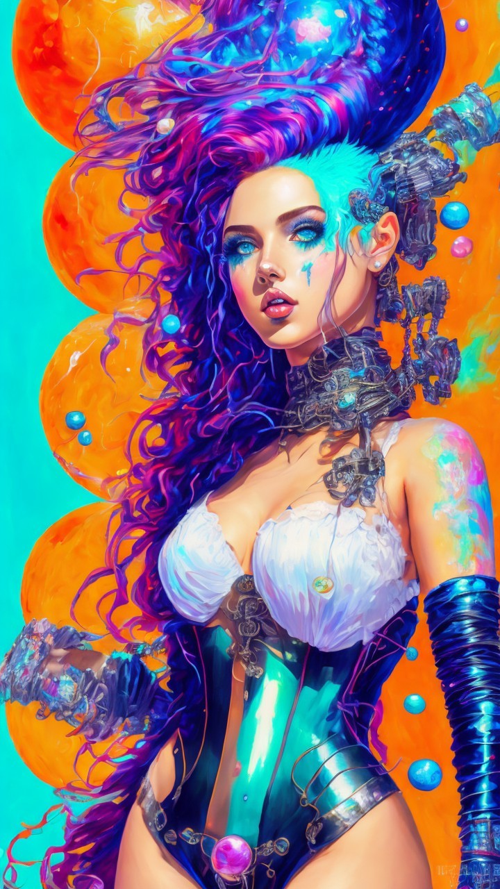 Futuristic Digital Artwork of Woman with Colorful Hair