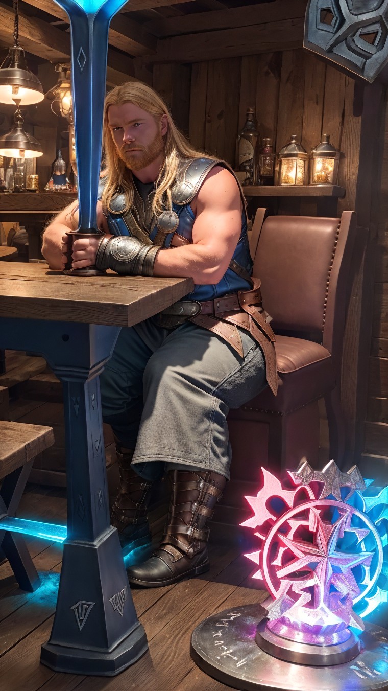 Muscular Character in Rustic Interior with Mystical Artifact