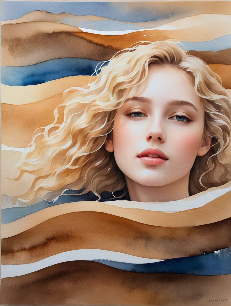 Young Woman with Blonde Hair in Abstract Background