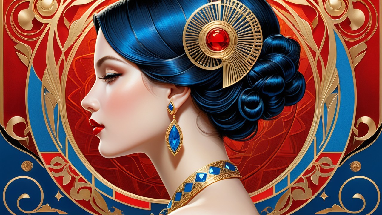 Elegant Woman with Blue Hair and Vibrant Jewelry