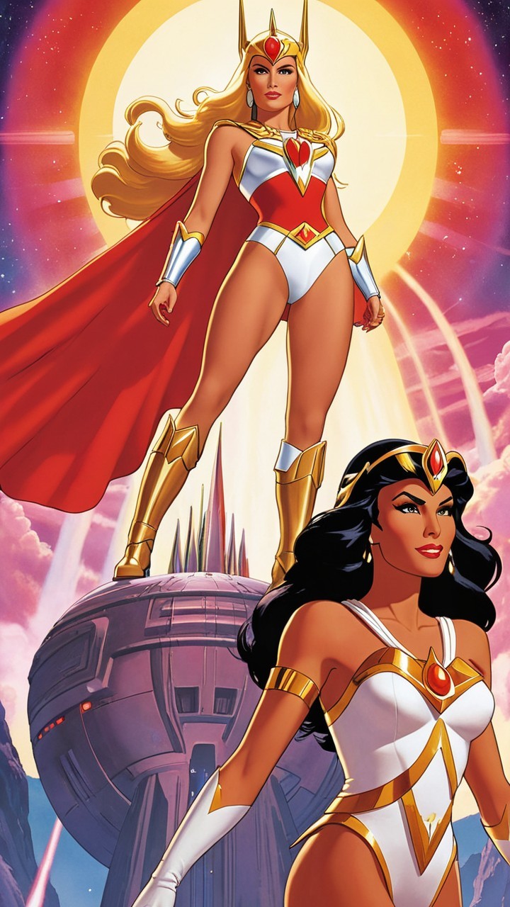 Heroic Characters Against a Vibrant Cosmic Backdrop