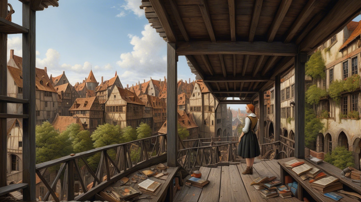 Old Town View from Balcony with Half-Timbered Buildings