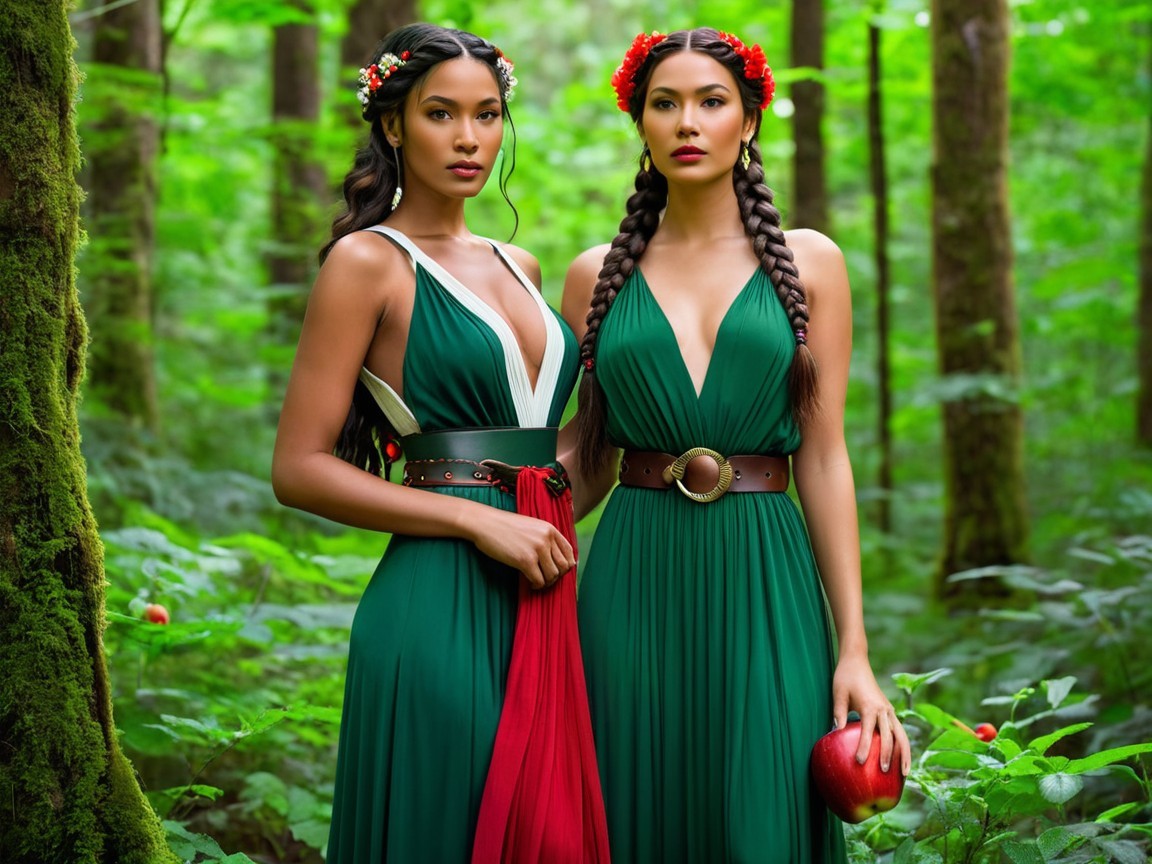 Young Women in a Magical Forest with Floral Headbands