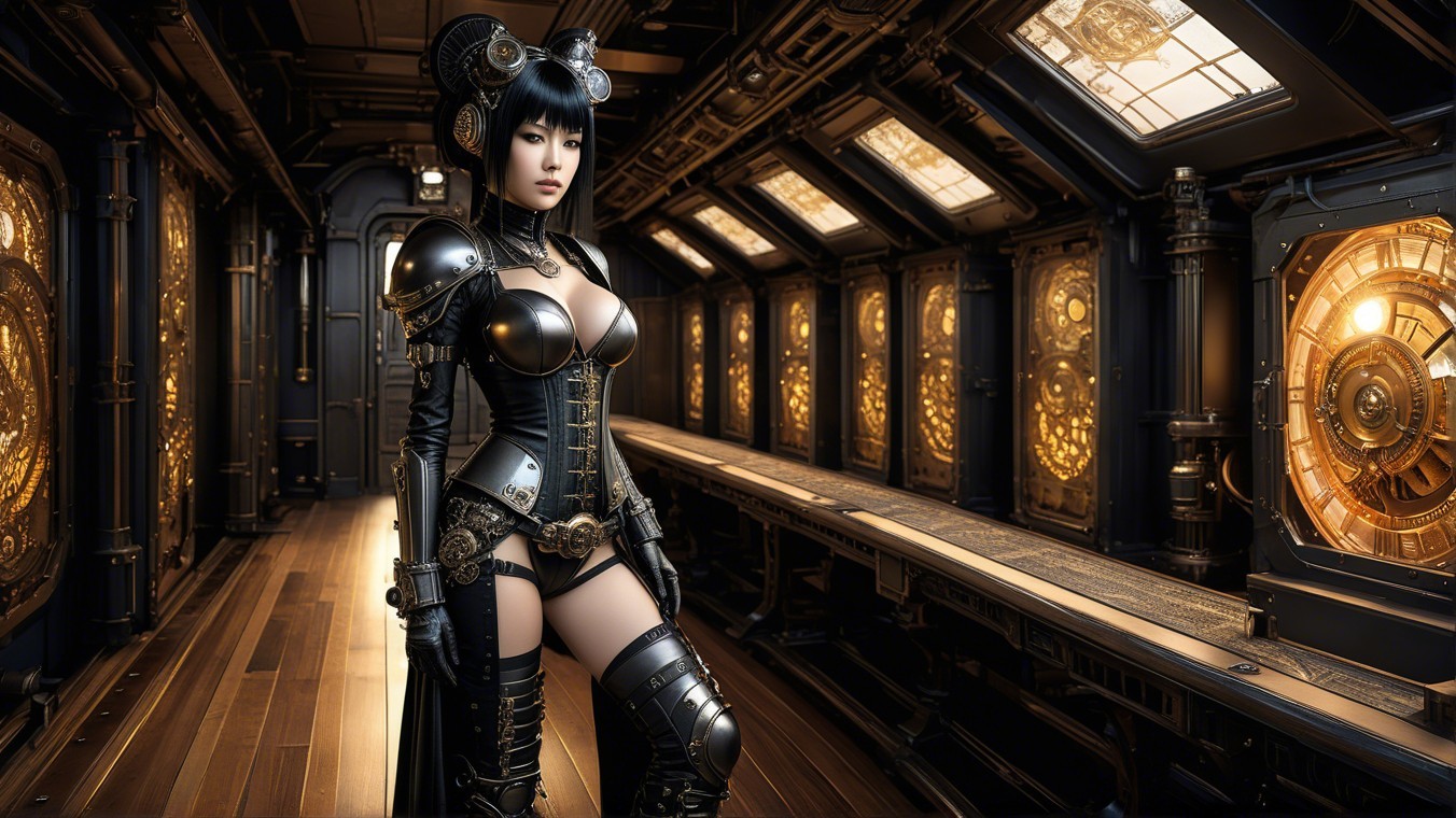 Futuristic Steampunk Character in Intricate Armor