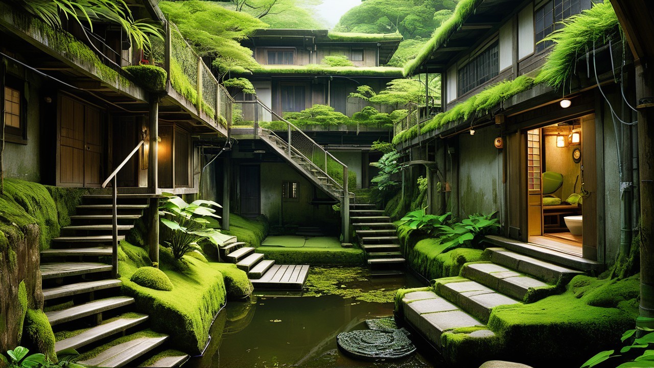 Traditional Japanese Courtyard with Lush Greenery