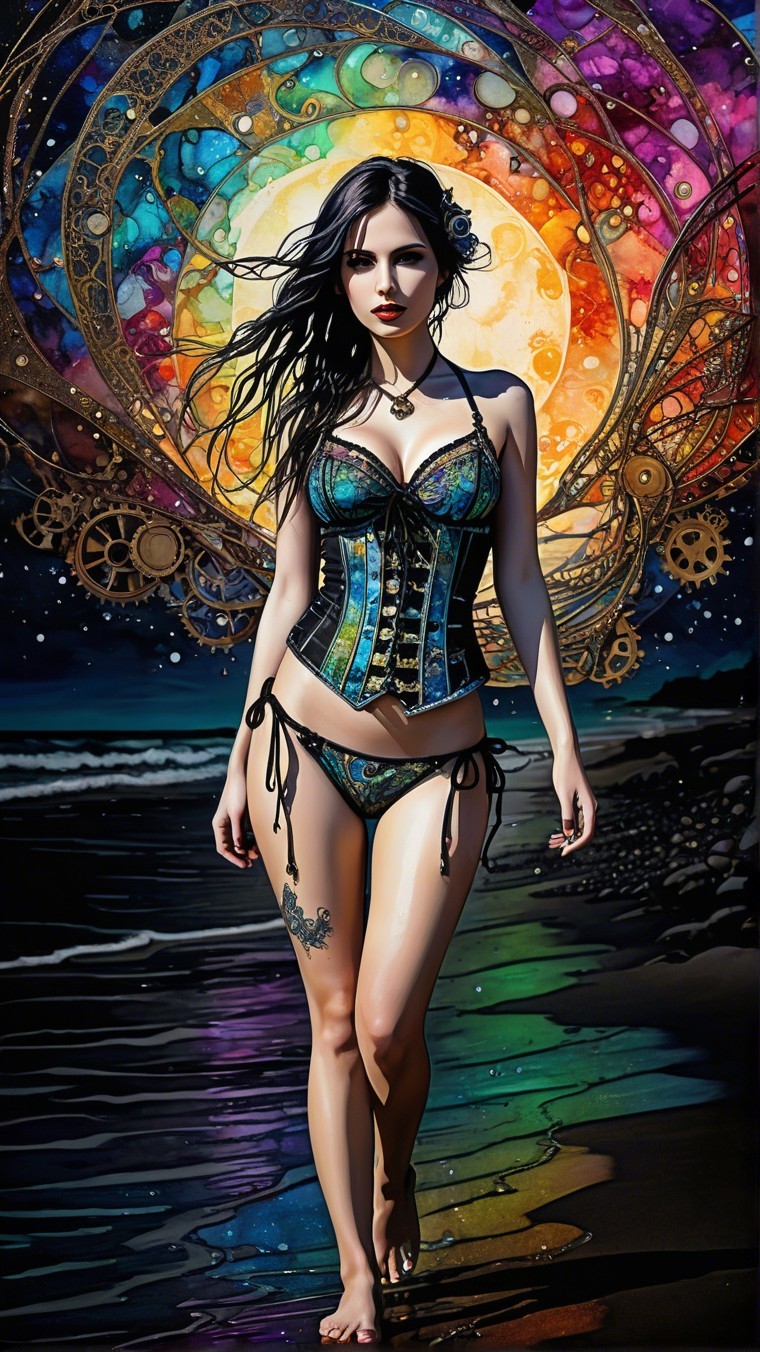 Fantasy Beach Scene with Moonlit Patterns