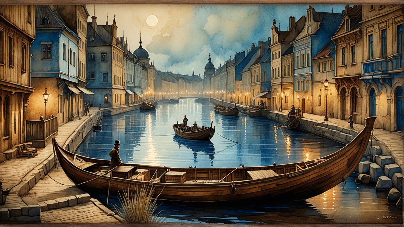Twilight Canal Scene with Charming Buildings and Boats