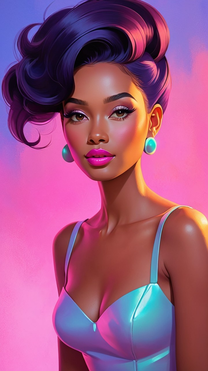 Vibrant Digital Portrait of Young Woman in Teal Dress