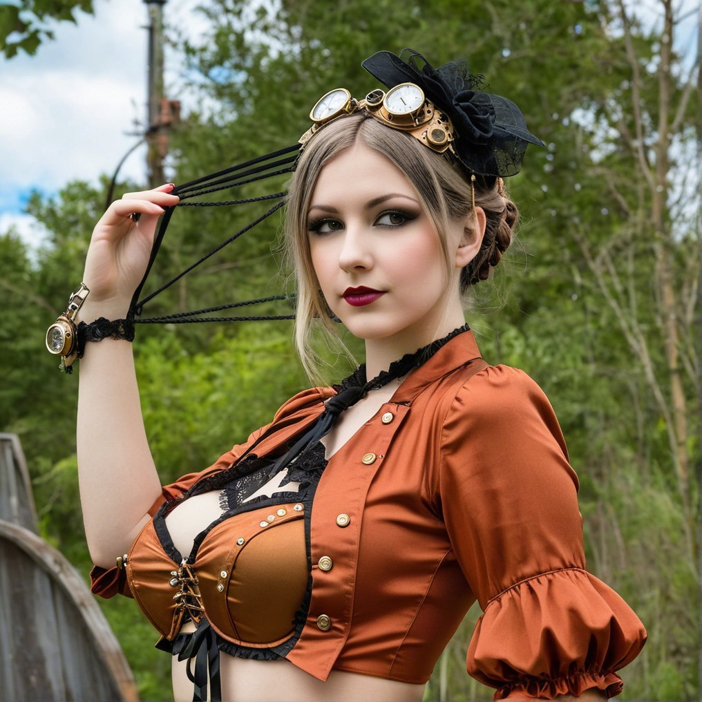 Steampunk-Inspired Outfit in Outdoor Setting