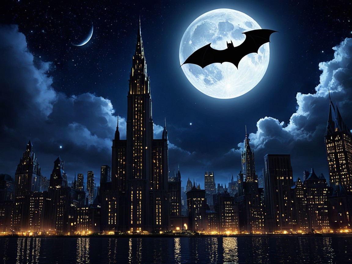 Dramatic Night Cityscape with Skyscrapers and Moon
