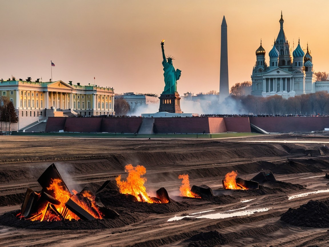 Sunset Scene with Iconic Landmarks and Vibrant Colors