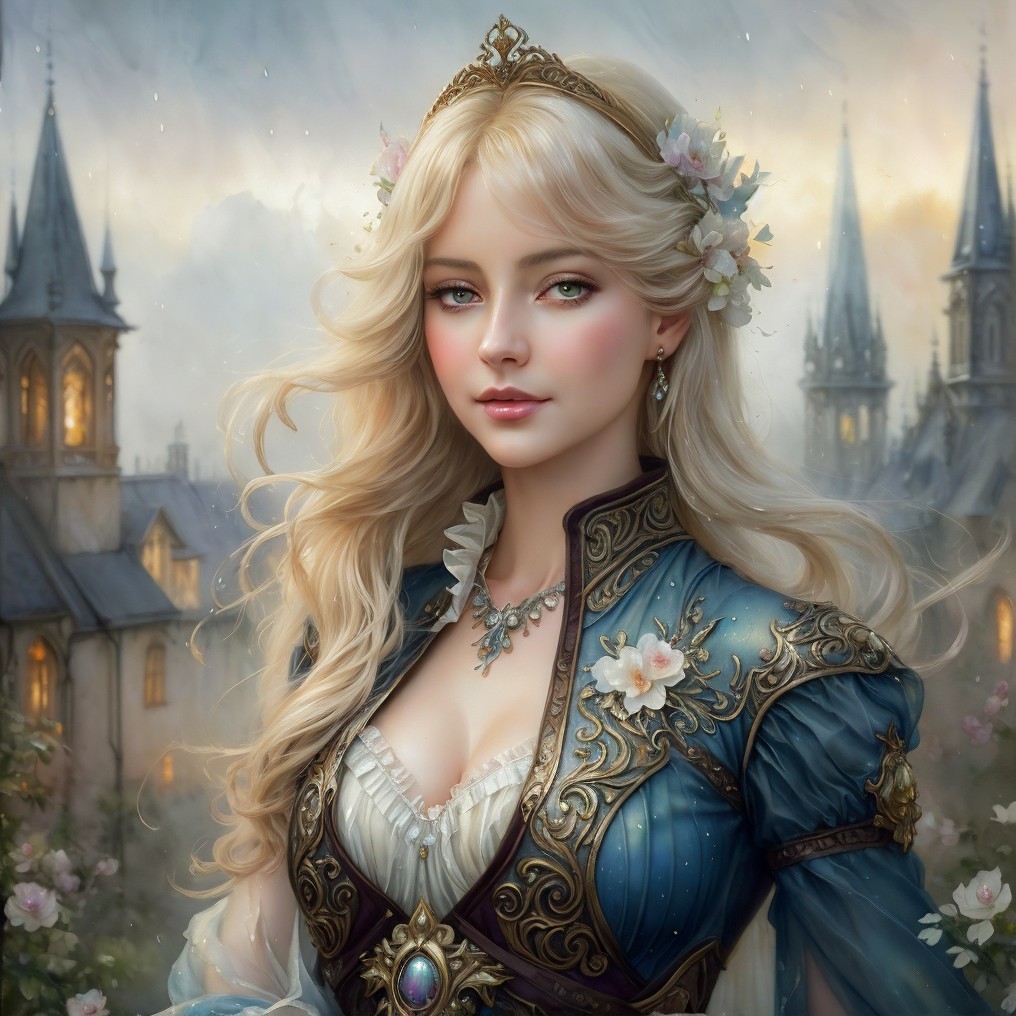 Regal Young Woman in Ethereal Castle Setting