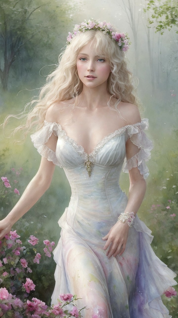Ethereal Woman in Blooming Garden Setting