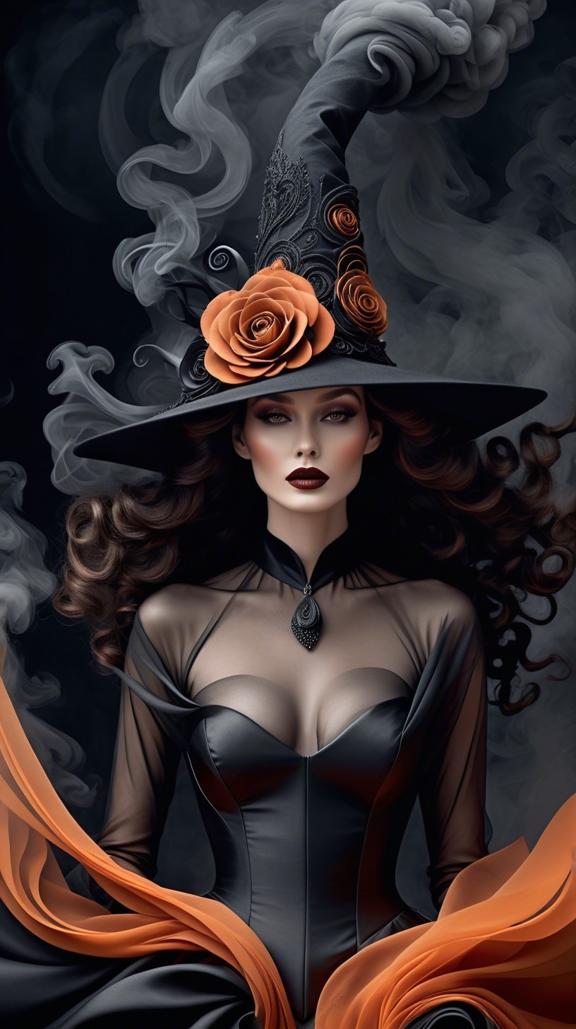 Portrait of a Witch with Dark Makeup and Smoky Background