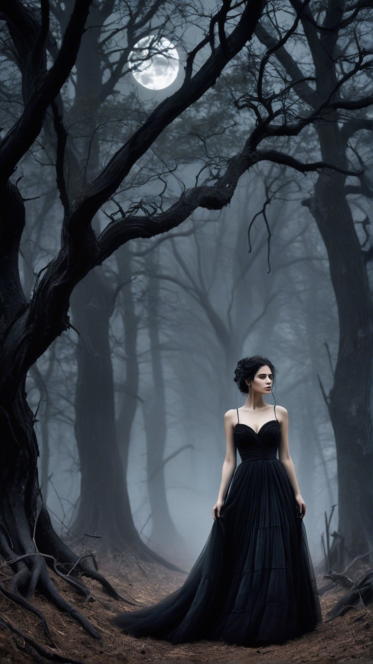 Mysterious Figure in Dark Foggy Forest at Night