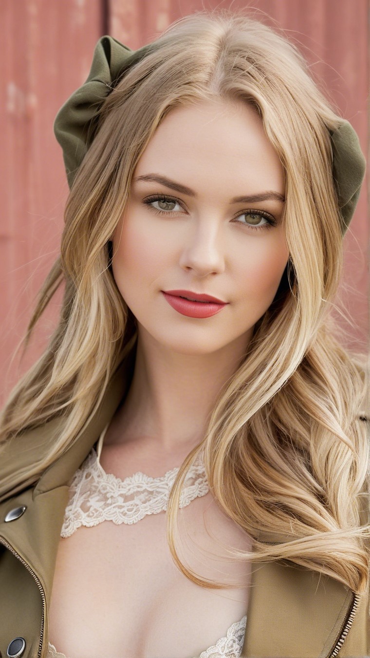 Elegant Woman with Blonde Hair and Green Bow