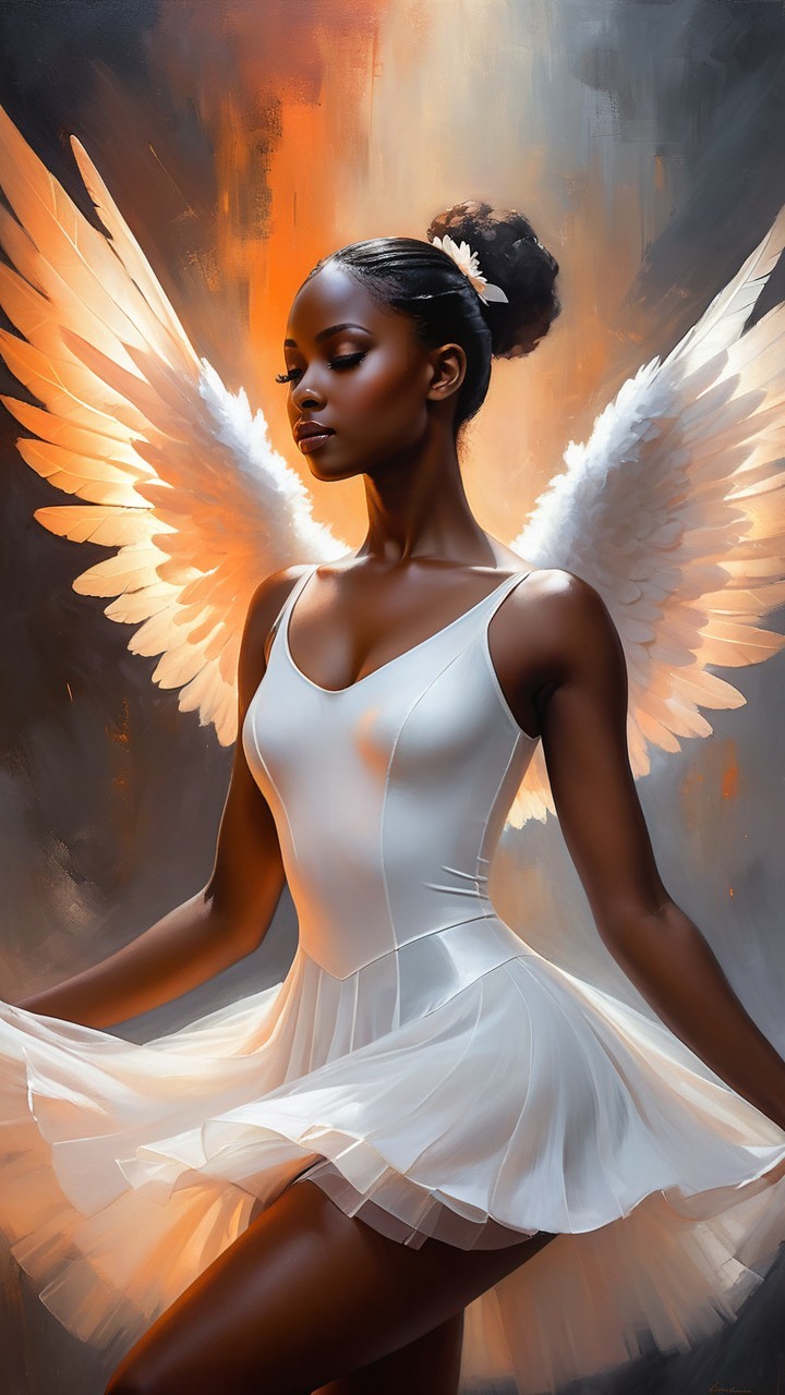 Ballet Dancer with Angel Wings in Elegant Pose