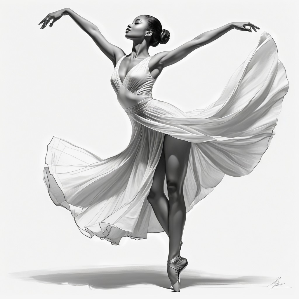 Elegant Ballerina in Flowing White Dress Performing