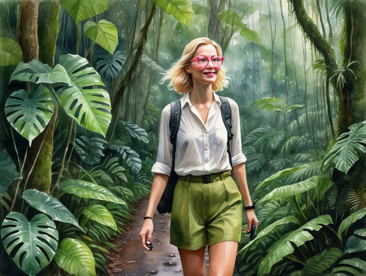 Fashionable Woman in Jungle with Stylish Attire