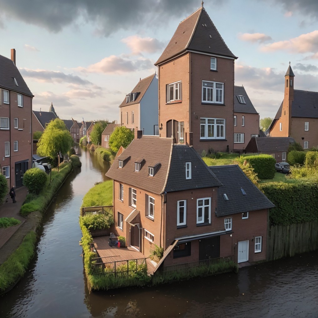 Serene Canal with Charming Houses and Lush Greenery